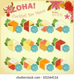 Menu design for Cocktail Bar - set of alcoholic Beverages with space for price tag - vector illustration