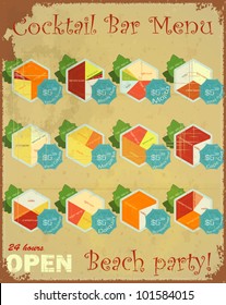 Menu design for cocktail bars in the grunge style - a set of alcoholic beverages with space for a price tag - vector illustration