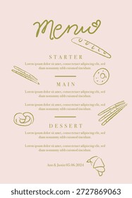 Menu Design - Café, Chá e Padaria Lista de Preços com Ilustrações Desenhadas à Mão

Modelo de menu de café minimalista elegante com um esquema de cores bege e marrom quentes. Ilustrações encantadoras desenhadas à mão de