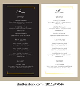 Menu Design for Formal Restaurant, Three Course Template