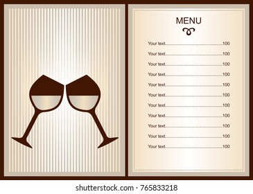 Menu design with glasses of wine . Brochure template for restaurant. 