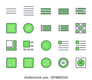 Conjunto de iconos de diseño de menú. Iconos vectoriales de línea delgada para conceptos móviles y aplicaciones web. Iconos de primera calidad en un estilo plano de moda. Colección del logotipo del esquema de color de alta calidad
