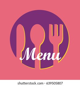 Menu Design Knife, Fork and Spoon in Pink and Purple Colors