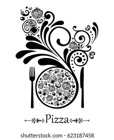 Menu design. Pizza isolated on white background. Vector illustration