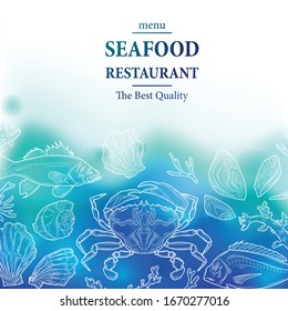 menu design Seafood Restaurant. Seafood Background With Hand Drawn Illustrations