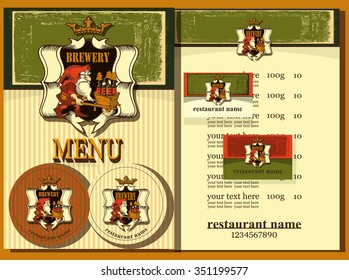 Menu design. Menu design set with coaster,business card and menu with Santa.Winter holidays style.