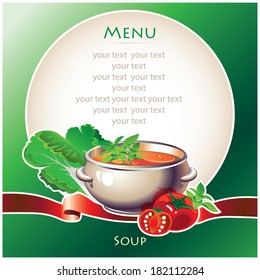 Menu design. Soup and vegetables.