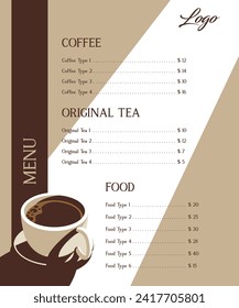 Menu design template with coffee mug and detailed shadow