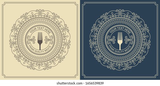 Menu design template with cover and restaurant vintage logo vector brochure. ornament frame and swirls decoration