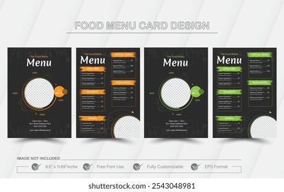 Plantilla de diseño de menú con portada y menú de cafetería de restaurante, diseño de Plantilla de folletos. Establecer el formato de Vector editable del menú A4.	