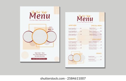 Menu design template with cover and restaurant café menu, brochure template design. Set A4 menu editable vector format.