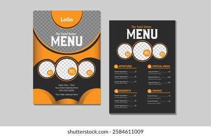 Menu design template with cover and restaurant café menu, brochure template design. Set A4 menu editable vector format.