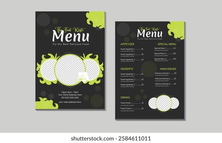 Menu design template with cover and restaurant café menu, brochure template design. Set A4 menu editable vector format.