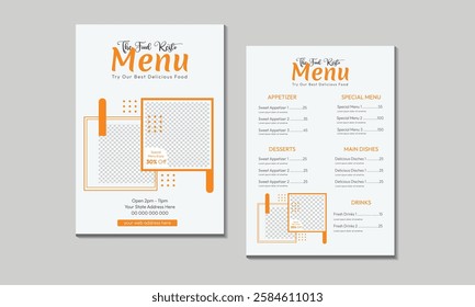 Menu design template with cover and restaurant café menu, brochure template design. Set A4 menu editable vector format.