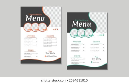 Menu design template with cover and restaurant café menu, brochure template design. Set A4 menu editable vector format.