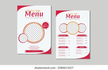 Menu design template with cover and restaurant café menu, brochure template design. Set A4 menu editable vector format.