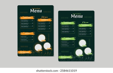 Menu design template with cover and restaurant café menu, brochure template design. Set A4 menu editable vector format.