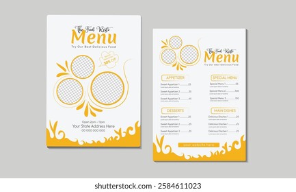 Menu design template with cover and restaurant café menu, brochure template design. Set A4 menu editable vector format.