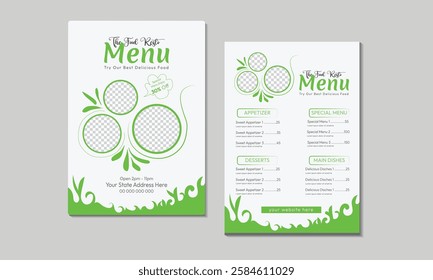 Menu design template with cover and restaurant café menu, brochure template design. Set A4 menu editable vector format.