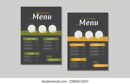 Menu design template with cover and restaurant café menu, brochure template design. Set A4 menu editable vector format.