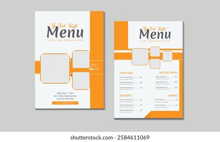 Menu design template with cover and restaurant café menu, brochure template design. Set A4 menu editable vector format.