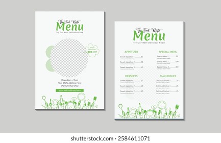 Menu design template with cover and restaurant café menu, brochure template design. Set A4 menu editable vector format.