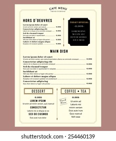 Menu Design Template layout Vintage style 