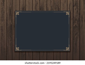 Menu design template for restaurant or cafe. Frame mockup on a wooden table. Vector background