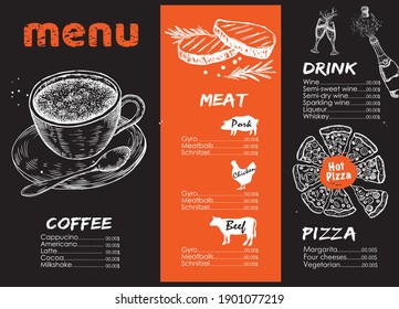 Menu. Design template, Vector hand drawn illustration. 
