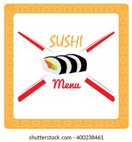 Menu design with traditional textures, chopsticks and sushi