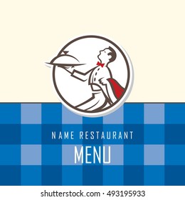 menu design of waiter with tray