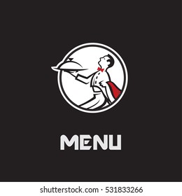 menu design of waiter with tray