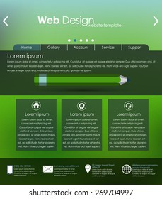 Menu design for web site with different interface elements. Template, blurred background.