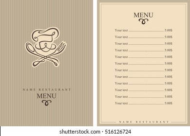 menu design with whiskered cook and kitchenware