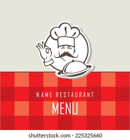 menu design with whiskered cook and plate