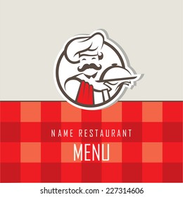 menu design with whiskered cook and plate