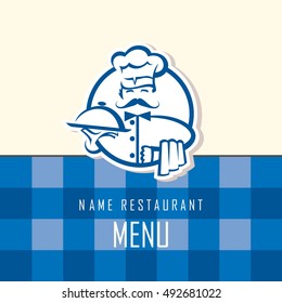 menu design with whiskered cook and plate