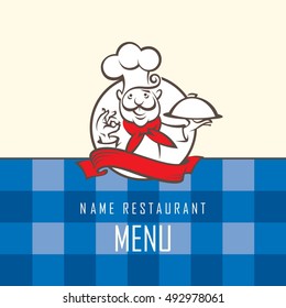 menu design with whiskered cook and plate