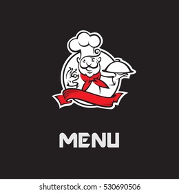 menu design with whiskered cook and plate