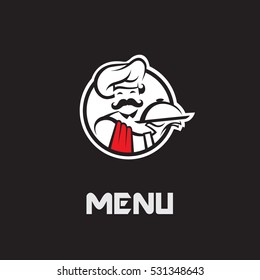 menu design with whiskered cook and plate