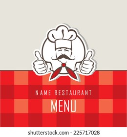 menu design with whiskered cook in a scarf