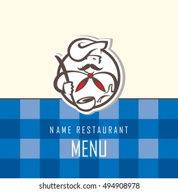 menu design with whiskered cook in a scarf