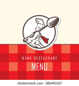 menu design with whiskered cook and spoon