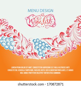 Menu design wine list with wave line. Vector illustration.