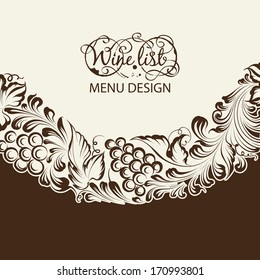 Menu design wine list with wave line. Vector illustration.
