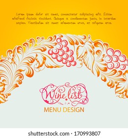 Menu design wine list with wave line. Vector illustration.