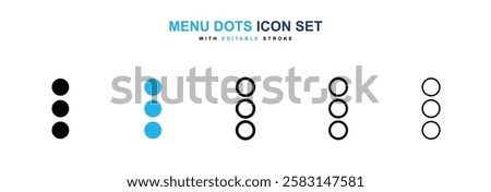 Menu dots icons vector collection in black and blue colors on white background