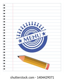 Menu draw (pen strokes). Blue ink. Vector Illustration. Detailed.