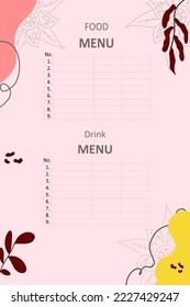 menu drink  food background with butterflies and flowers