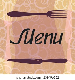 Menu with elements cutlery over beige background